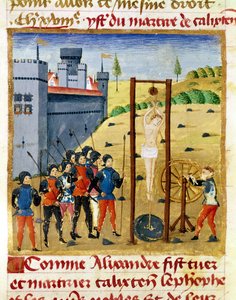 Ms 1335 f.167v Come Alessandro Magno uccise e martirizzò Calixten Cephobe e gli altri nobili davanti a Caroutz da French School